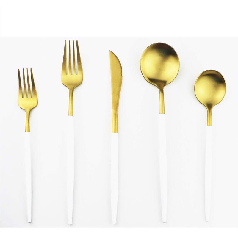 Gugrida White Gold Flatware, Royal 20 Piece Matte White Handle 18/10 Stainless Steel Tableware Sets for 4 Including Forks Spoons Knives, Camping Silverware Travel Utensils Set Cutlery (White Gold) - Image 2